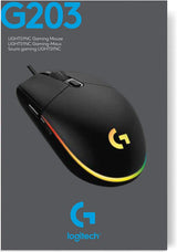 Logitech G203 Wired Gaming Mouse, 8,000 DPI, Rainbow Optical Effect LIGHTSYNC RGB, 6 Programmable Buttons, On-Board Memory, Screen Mapping, PC/Mac Computer and Laptop Compatible - Black Mouse Only Black