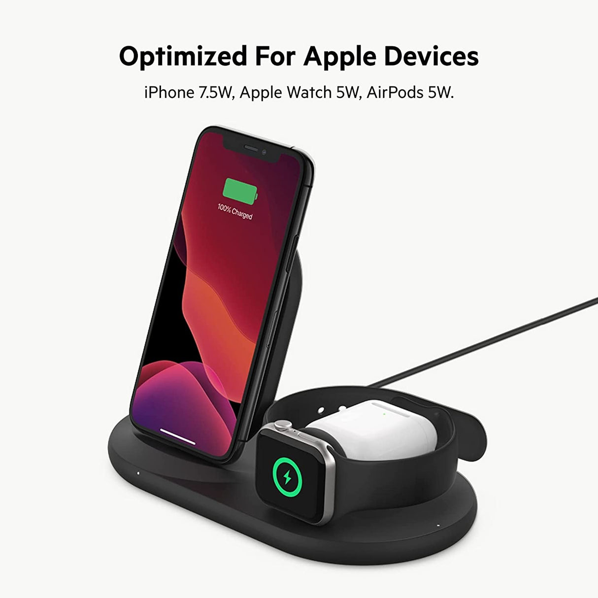 Belkin 3-in-1 Wireless Charger - Fast Wireless Charging Stand for Apple iPhone, Apple Watch &amp; AirPods - iPhone Case Compatible Qi Charger - Wireless Charging Station For Multiple Devices - Black Black Charger