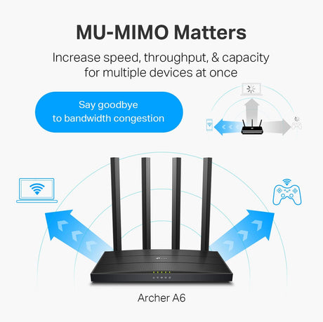 TP-Link AC1200 Gigabit WiFi Router (Archer A6 V3) - Dual Band MU-MIMO Wireless Internet Router, 4 x Antennas, OneMesh and AP mode, Long Range Coverage AC1200 WiFi Router(New Version)