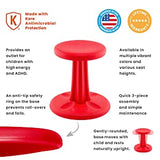 Kore design Kore Kids Wobble Chair - Flexible Seating Stool for Classroom &amp; Elementary School, ADD/ADHD - Made in The USA - Age 6-7, Grade 1-2, Red (14in) Red Kids (14in Tall)
