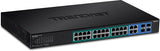 TRENDnet 28-Port Web Smart PoE+ Switch, 24 x Gigabit PoE+ Ports, 4 x Shared Gigabit Ports (RJ-45 or SFP), VLAN, QoS, LACP, IPv6 Support, 370W PoE Power Budget, Lifetime Protection, TPE-5028WS,Black