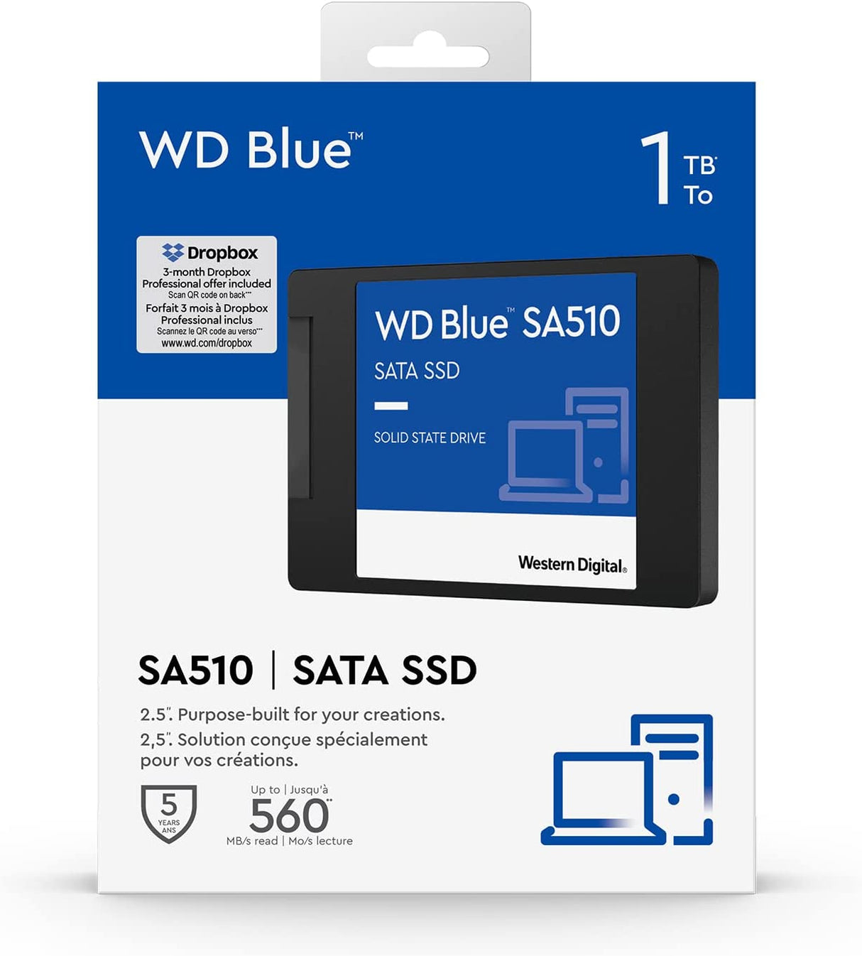 Western Digital 500GB WD Blue SA510 SATA Internal Solid State Drive SSD -  SATA III 6 Gb/s, 2.5/7mm, Up to 560 MB/s - WDS500G3B0A