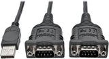Tripp Lite 6ft 2-Port USB to DB9/ RS 232 Serial Adapter Cable FTDI, COM Retention M/M 6' (U209-006-2) USB-A to 2x DB9 (M/M)