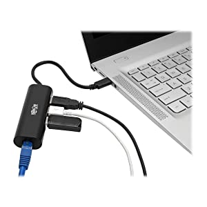 Tripp Lite USB-C Multiport Hub Adapter Converter with 3 USB-A 3.0 Ports, Gigabit Ethernet Port Gbe, Thunderbolt 3 Compatible, Black, Plug-and-Play No Drivers Needed, 3-Year Warranty (U460-003-3A1GB) 3x USB-A, Ethernet