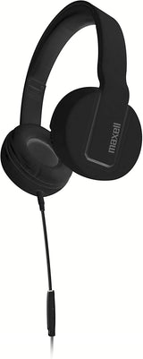 Maxell 290103 Comfort Fit Solids Headphones with Tangle-Free Flat Cable and In-Line Microphone - Black