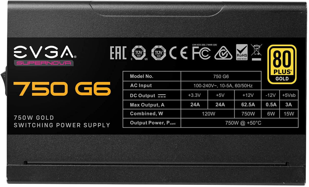EVGA Supernova 750 G6, 80 Plus Gold 750W, Fully Modular, Eco Mode with FDB Fan, 10 Year Warranty, Includes Power ON Self Tester, Compact 140mm Size, Power Supply 220-G6-0750-X1 750W G6