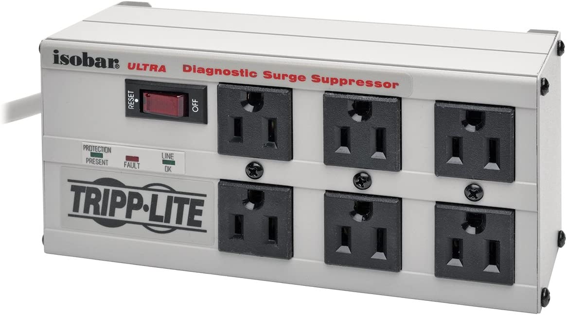 Tripp Lite Isobar Surge Protector Metal 6 Outlet 6-Feet Cord 3330 Joules, White (ISOBAR6ULTRA)