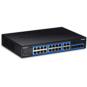 TRENDnet 20-Port Gigabit Web Smart Switch, 16 x Gigabit Ports, 4 x shared Gigabit Ports (RJ-45/SFP), VLAN, QoS, LACP, IPv6 Support, 40 Gbps Switching Capacity, Lifetime Protection, TEG-204WS,Black 20-Port Web Smart