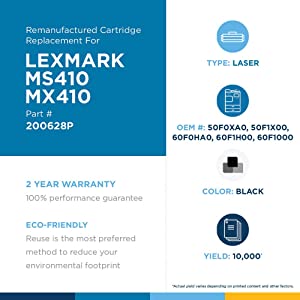 Clover imaging group Clover Remanufactured Toner Cartridge for Lexmark 50F0XA0, 50F1X00, 60F0HA0, 60F1H00, 60F1000 | Black | Extra High Yield