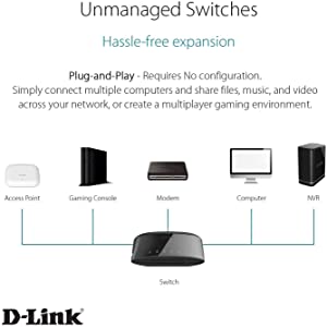 Dlink D-Link Ethernet Switch, 5-Port Gigabit Plug n Play Compact Design Fanless Desktop Switch (DGS-1005G),Black 5-Port Gigabit Ethernet Switch