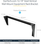 StarTech.com 1U Wall Mount Patch Panel Bracket – 19 in – Steel - Vertical Mounting Bracket for Networking and Data Equipment (RK119WALLV) 1U Bracket