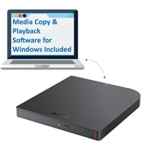 BUFFALO MediaStation 6X Portable Blu-ray Drive/External, Plays and Burns Blu-Rays, DVDs, and CDs with USB 3.2 (Gen 1) Connection. Compatible with Laptop, Desktop PC and Mac.