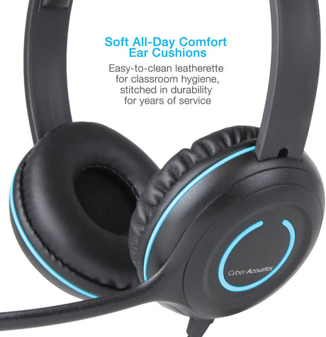 Cyber Acoustics 3.5mm Stereo Headset (AC-5002) with Headphones and Noise Canceling Microphone for PCs, Tablets, and Cell Phones in The Classroom or Home Unit