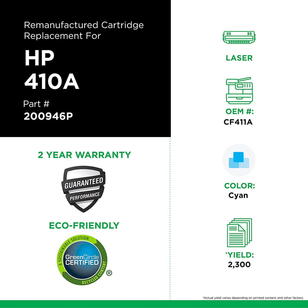 CIG CF411A Toner Cartridge, Cyan