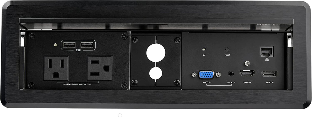 StarTech.com Conference Table Box for AV Connectivity &amp; Power/Charging - 4K HDMI Output with HDMI, DP, &amp; VGA Inputs, GbE, Audio - Charging Station w/ 2X USB-A &amp; 2X 120V UL AC Outlets (KITBXAVHDPNA)