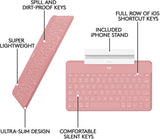 Logitech Keys-to-Go Super-Slim and Super-Light Bluetooth Keyboard for iPhone, iPad, Mac and Apple TV, Including iPad Air 5th Gen (2022) - Blush Pink