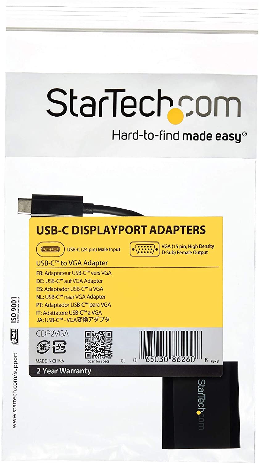 StarTech.com USB-C to VGA Adapter - Black - 1080p - Video Converter For Your MacBook Pro - USB C to VGA Display Dongle (CDP2VGA) Black 1080p
