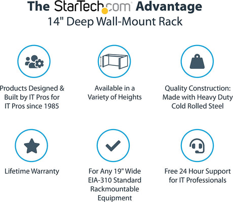 StarTech.com 6U Wall Mount Network Rack - 14 Inch Deep (Low Profile) - 19" Patch Panel Bracket for Shallow Server and IT Equipment, Network Switches - 44lbs/20kg Weight Capacity, Black (WALLMOUNT6) 6U Panel Bracket