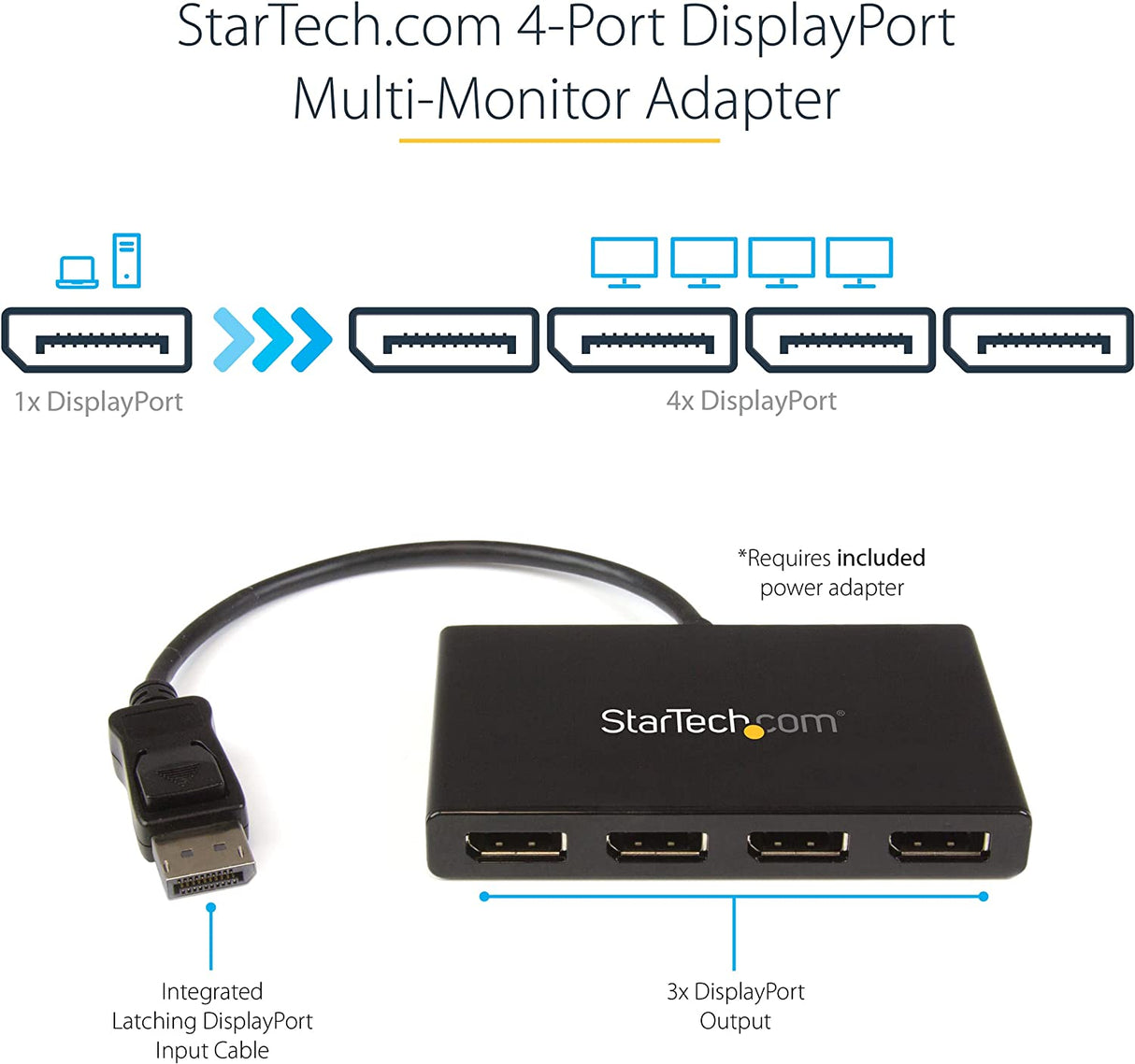 StarTech.com 3-Port Multi Monitor Adapter - DisplayPort 1.4 to 3x 4K  DisplayPort Video Splitter - Dual or Triple 4K - DisplayPort MST Hub for  Multiple Monitors - For Windows PCs Only (MST14DP123DP) 