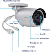 TRENDnet Indoor-Outdoor 4MP H.265 120dB WDR PoE Bullet Network Camera, IP67 Weather Rated Housing, Smart Covert IR Night Vision Up To 30m (98 ft), MicroSD Card Slot (Up to 128GB), White, TV-IP1314PI Micro SD Slot Camera
