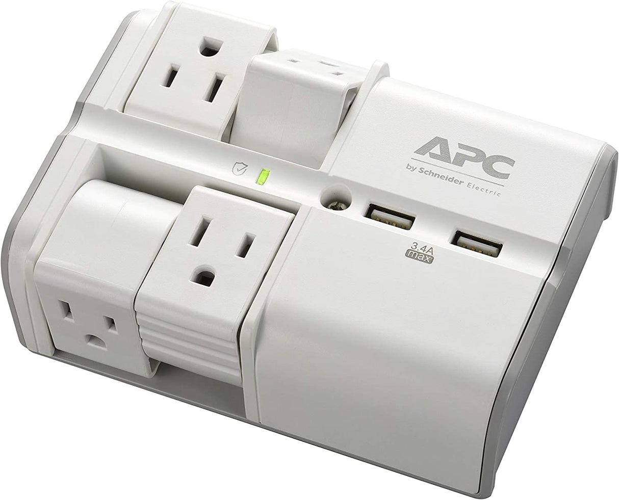 APC Wall Outlet Surge Protector with USB Ports, PE4WRU3, (4) Rotating Multi Plug Outlet, 1080 Joule Surge Protection 4 Rotating Outlets