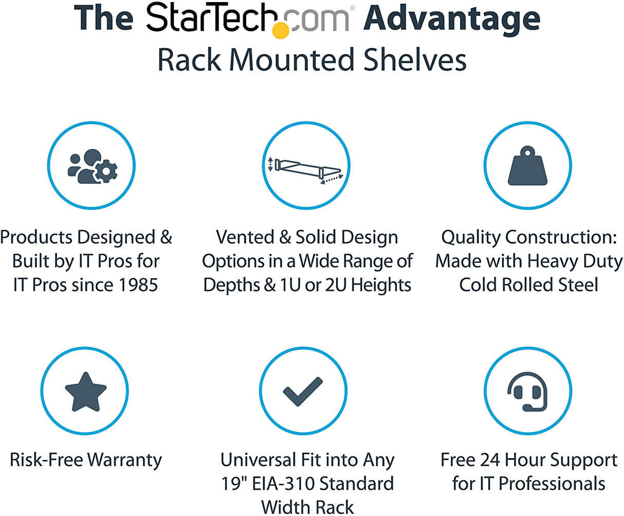 StarTech.com 2U Server Rack Shelf - Universal Vented Rack Mount Cantilever  Tray for 19 Network Equipment Rack & Cabinet - Heavy Duty Steel - Weight