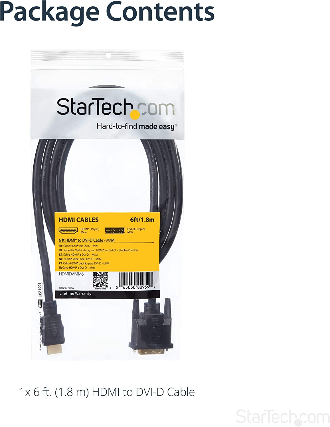 StarTech.com 6ft HDMI to DVI D Adapter Cable - Bi-Directional - HDMI to DVI or DVI to HDMI Adapter for Your Computer Monitor (HDMIDVIMM6) 6 ft / 2 m Standard Packaging