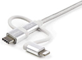 StarTech.com USB Multi Charging Cable - 3.3 ft / 1m - Lightning / USB-C / Micro-USB - Braided - MFi Certified - USB 2.0 - 3 in 1 Charging (LTCUB1MGR) Silver 3.3 ft. / 1 m