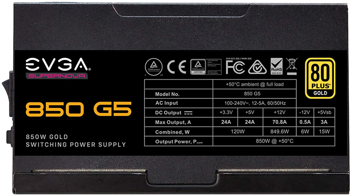 EVGA 220-G5-0850-X1 Super Nova 850 G5, 80 Plus Gold 850W, Fully Modular, ECO Mode with Fdb Fan, 10 Year Warranty, Compact 150mm Size, Power Supply 850W G5