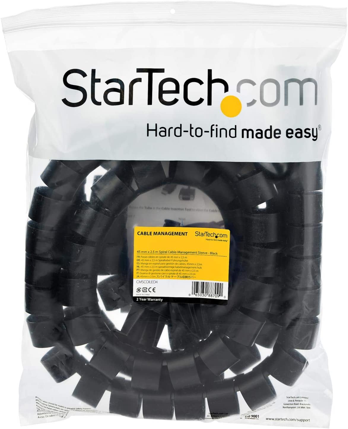 StarTech.com 2.5m (8.2ft) Cable Management Sleeve - 1.8" Diameter - Expandable Coiled Cord Organizer w/Cable Loading Tool (CMSCOILED4)
