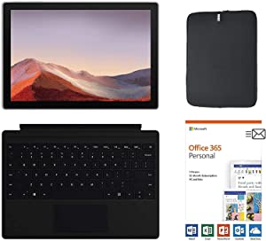 Microsoft Surface Pro 7 12.3 Inch Touchscreen Tablet PC Bundle w/Type Cover + Office 365 (1 Year) &amp; Sleeve, Intel 10th Gen Core i3, 4GB RAM, 128GB SSD, WiFi, Windows 10, Platinum (Latest Model)
