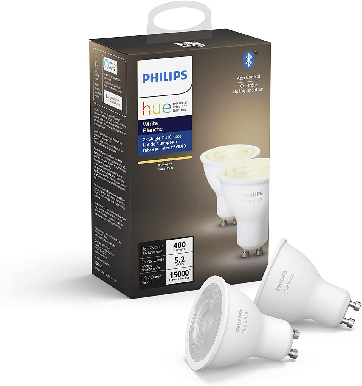 Philips Hue 548800 Huew 6W GU10 2P Ca Blurbs, A Certified for Humans Device , White 2 Count (Pack of 1) GU10 Bulb