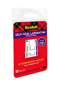 Scotch Self-Sealing Laminating Pouches, 25 Pack, Business Card size (LS851G) 25 Pouches Business Card Pouches