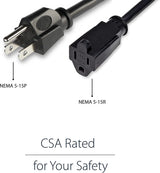 StarTech.com 1ft (0.3m) Short Extension Cord, NEMA 5-15R to NEMA 5-15P Black Extension Cord, 13A 125V, 16AWG, Outlet Extension Power Cable, NEMA 5-15R to NEMA 5-15P AC Power Cord - UL Listed (PAC101) 1 ft/0.3 m