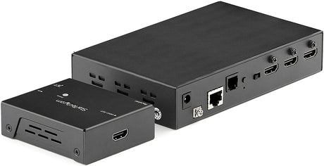 StarTech.com HDMI Extender Over CAT6 with 3 Port Video Switch, 4K 30Hz/115ft, HDBaseT HDMI Extender Kit, IR Control, 4K Video Over Ethernet w/ Automatic HDMI Switcher, HDMI Switch Box (VS321HDBTK)