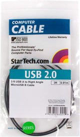 StarTech.com 3 ft / 91cm Micro USB Cable - A to Right Angle Micro B - USB Type A - 90 Degree Micro-USB Type B (M) - Black (UUSBHAUB3RA) 3 ft / 1m Right Angle