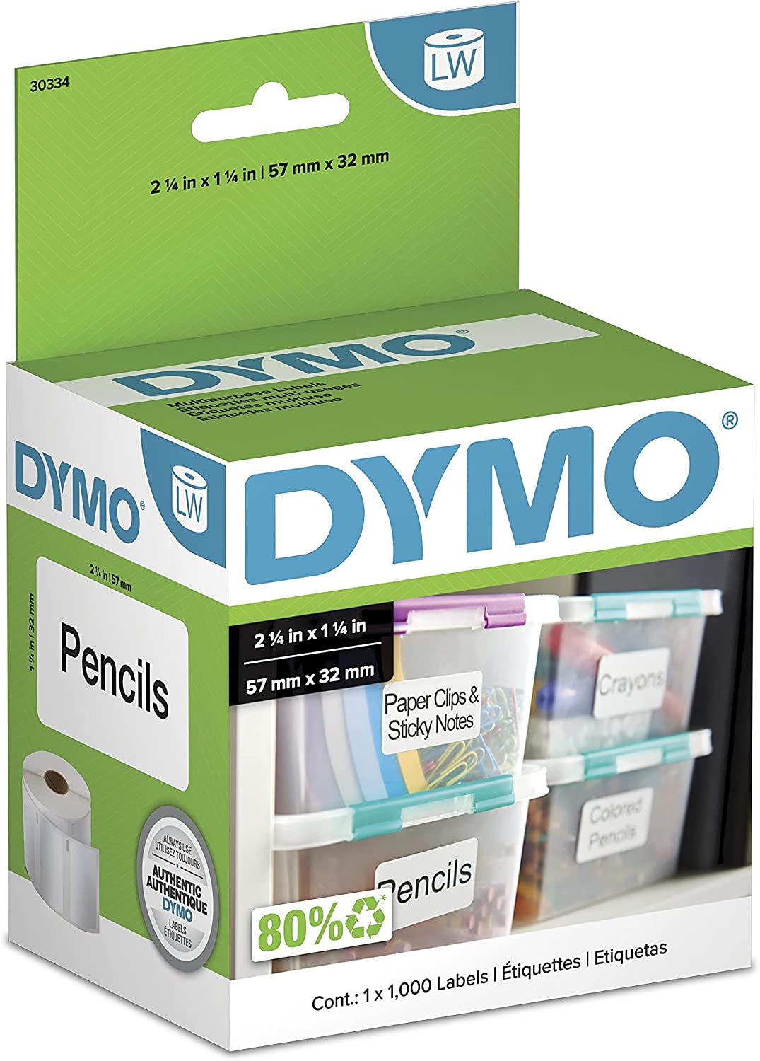 DYMO 2 1/4 X 1 1/4 Multipurpose Labels (1-Roll of 1000)(White) 2 1/4'' x 1 1/4'' Multi-purpose Labels