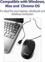 Verbatim Wired USB Computer Mouse - Corded USB Mouse for Laptops and PCs - Right or Left Hand Use, Black Glossy Black