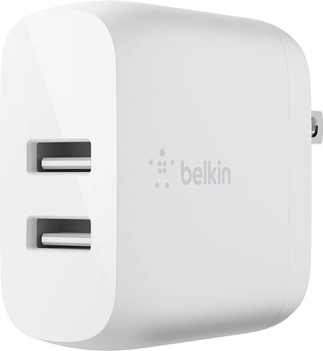 Belkin 24W Dual Port USB Wall Charger - USB C Cable Included - iPhone Charger Fast Charging - USB Charger Block for Power Bank, iPad &amp; iPad Pro, Samsung Galaxy S20, Samsung Note, Google Pixel &amp; More