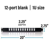C2g/ cables to go C2G 12-Port Patch Panel - Blank 1U Keystone Panel For Ethernet Cables - Works With Almost Any Snap-In Jack Including Cat6 - 03857, Black 12 Port