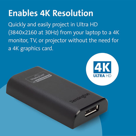 Kensington VU4000D USB 3.0 to DisplayPort 4K Video Adapter (K33989WW)