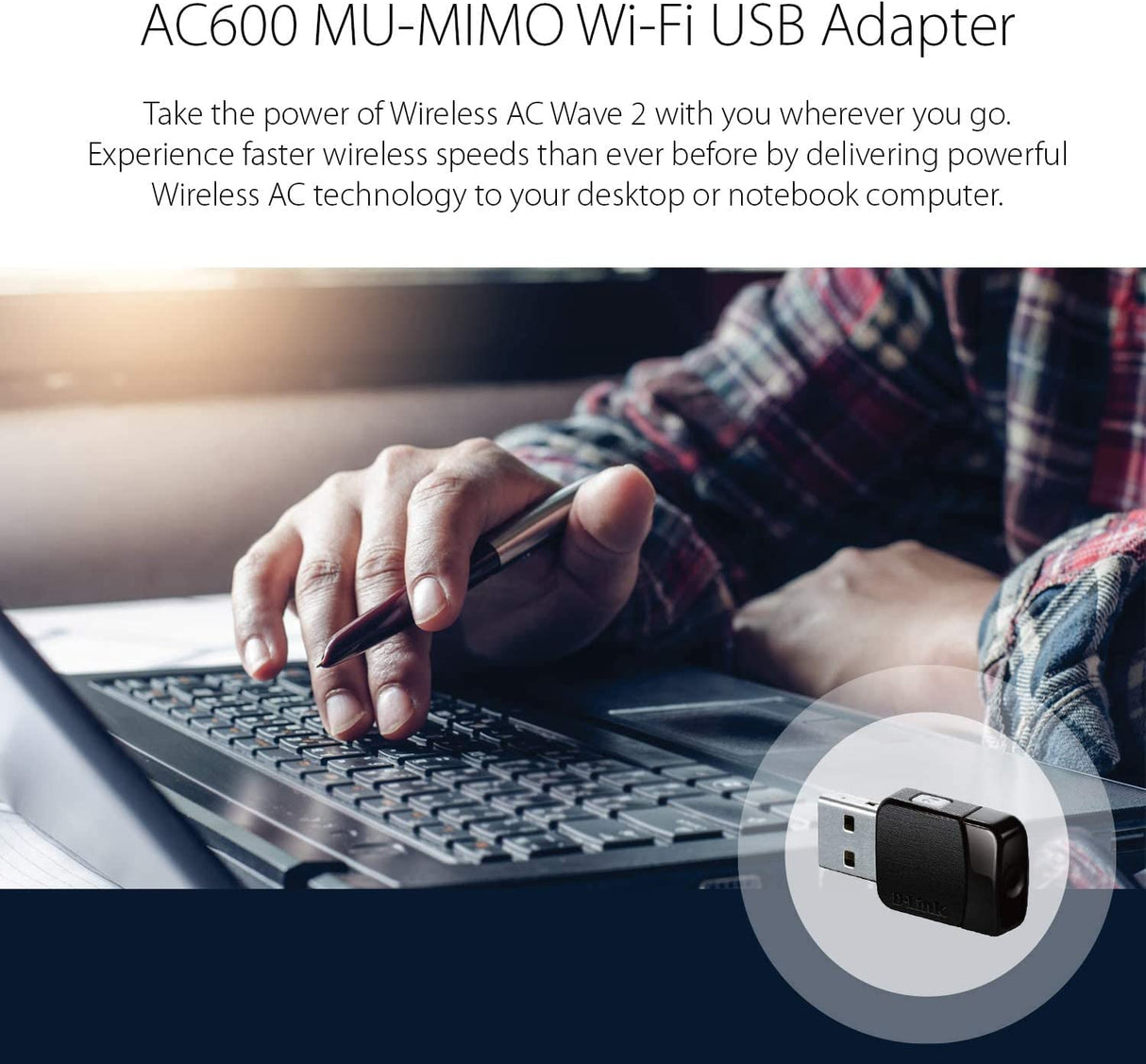 D-Link USB WiFi Adapter AC600 Mini Wireless Internet Dual Band MU-Mimo Wi-Fi Network Desktop Laptop (DWA-171),Black