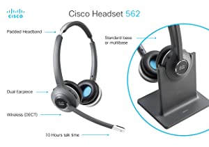 Cisco Headset 562, Wireless Dual On-Ear DECT Headset with Multi-Source Base for US &amp; Canada, Charcoal, 1-Year Limited Liability Warranty (CP-HS-WL-562-M-US=)