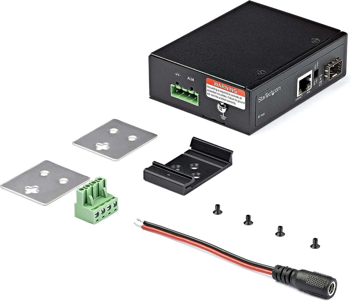 StarTech.com PoE+ Industrial Fiber to Ethernet Media Converter 60W - SFP to RJ45 - Singlemode/Multimode Fiber to Copper Gigabit Ethernet - Compact Size - IP-30/ -40 to +75C (IMC1GSFP60W)