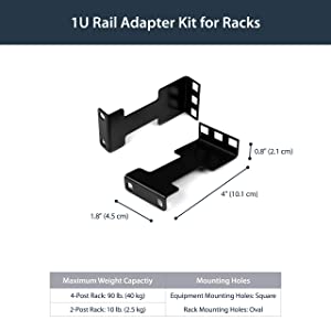 StarTech.com Rail Depth Adapter Kit for Server Racks - 4 in. (10 cm) Rack Extender - 1U (RDA1U)
