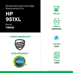 Clover imaging group CLOVER Remanufactured Ink Cartridge Replacement for HP CN046AN (HP 951XL) | Cyan | High Yield