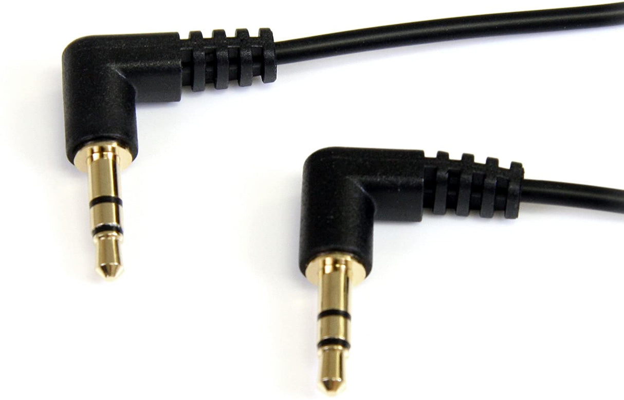 StarTech.com 3 ft Slim 3.5mm Right Angle Stereo Audio Cable - M/M (MU3MMS2RA), Black 3 ft 2 Angled Connector Audio Cable