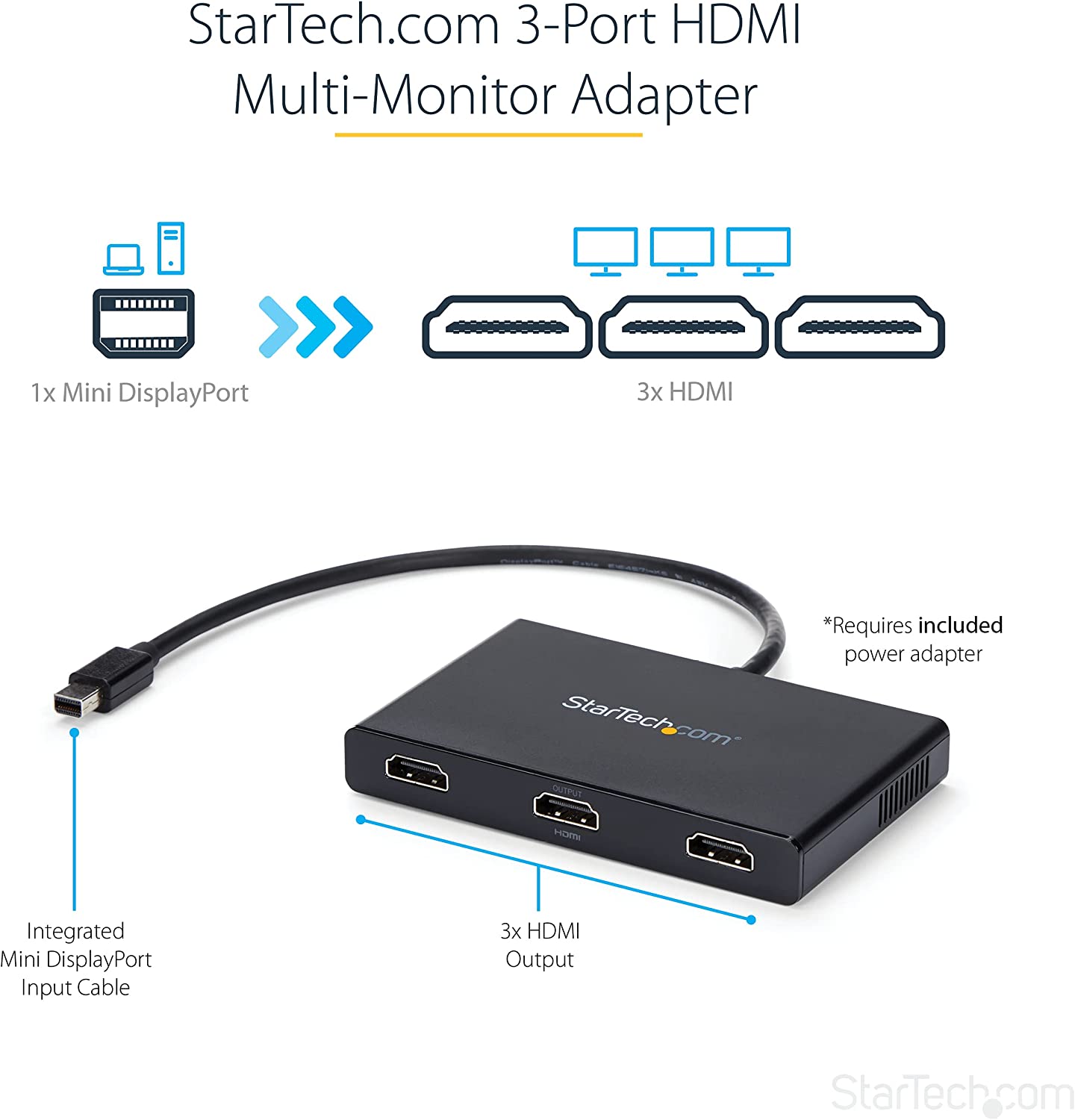 StarTech.com 3-Port Multi Monitor Adapter - Mini DisplayPort to