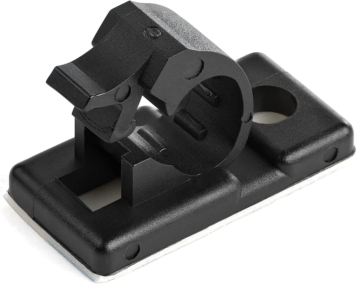 StarTech.com 100 Adhesive Cable Management Clips Black - Network/Ethernet/Office Desk/Computer Cord Organizer - Sticky Cable/Wire Holders - Nylon Self Adhesive Clamp UL/94V-2 Fire Rated (CBMCC1) Small | 0.21 in. (5.5 mm) max. diameter