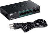TRENDnet 6-Port Fast Ethernet PoE+ Switch, 4 x Fast Ethernet PoE Ports, 2 x Fast Ethernet Ports, 60W PoE Budget, 1.2 Gbps Switch Capacity, Metal, Lifetime Protection, Black, TPE-S50